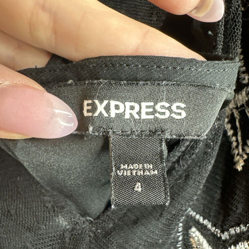 Vintage Express Embroidered Star Black Peplum VNeck Sheer Tank Rhinestones Sz 4 - Picture 11 of 13